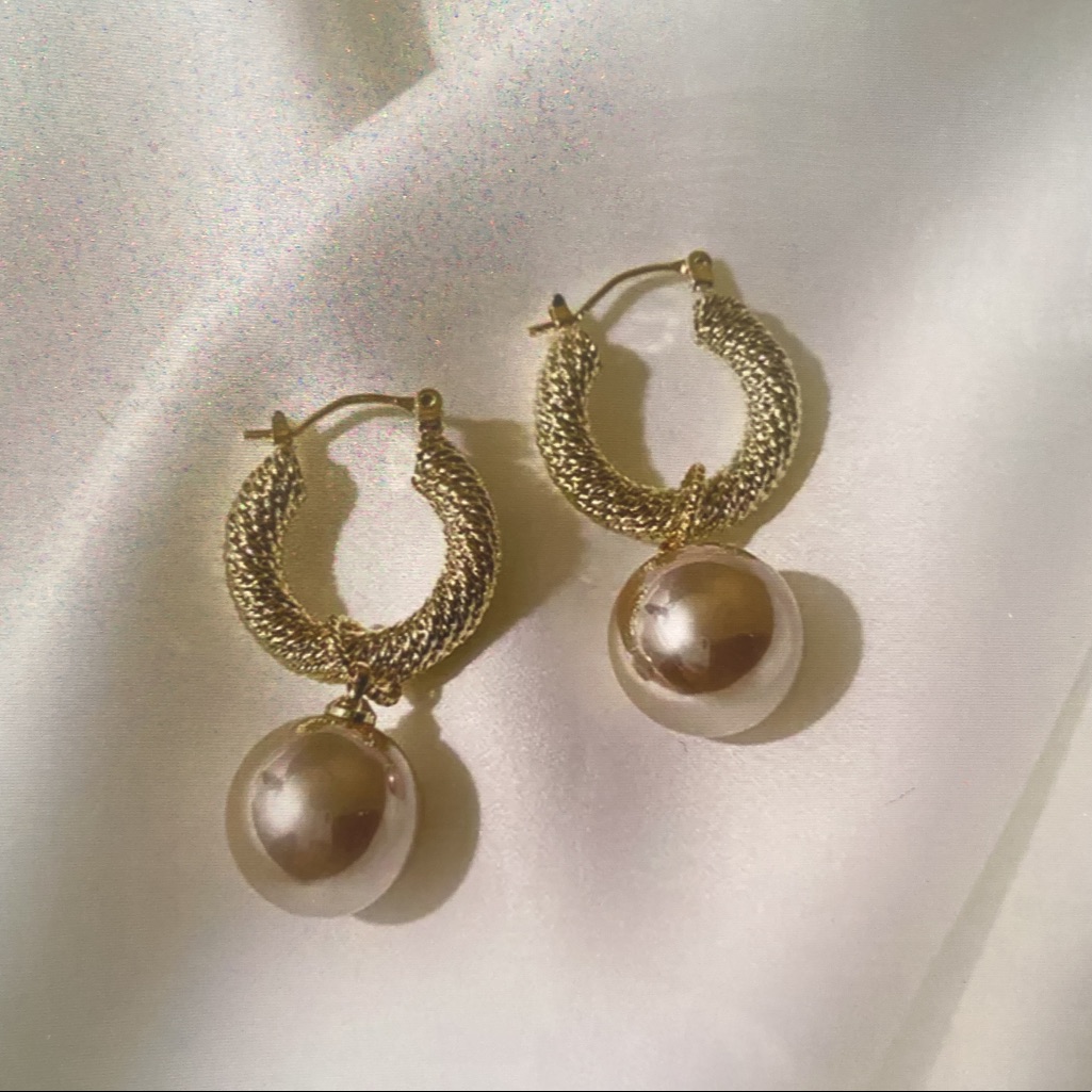 Gold Plated Pearl Hoops Earrings